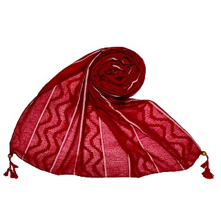 Wave design stripes hijab with two bold fringe's - Maroon